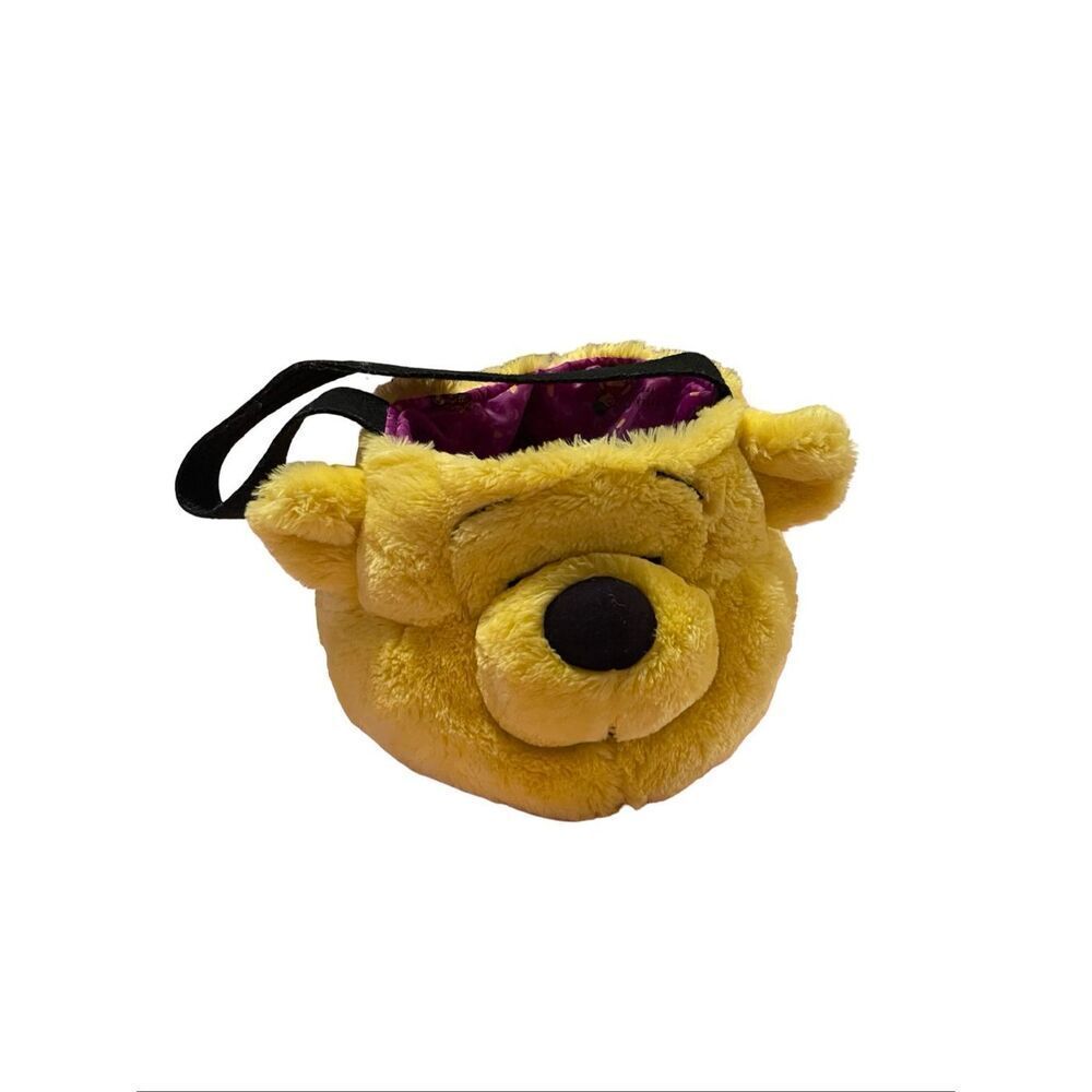 Disney Yellow Winnie the Pooh Head Plush Fur Trick or Treat Halloween Bag